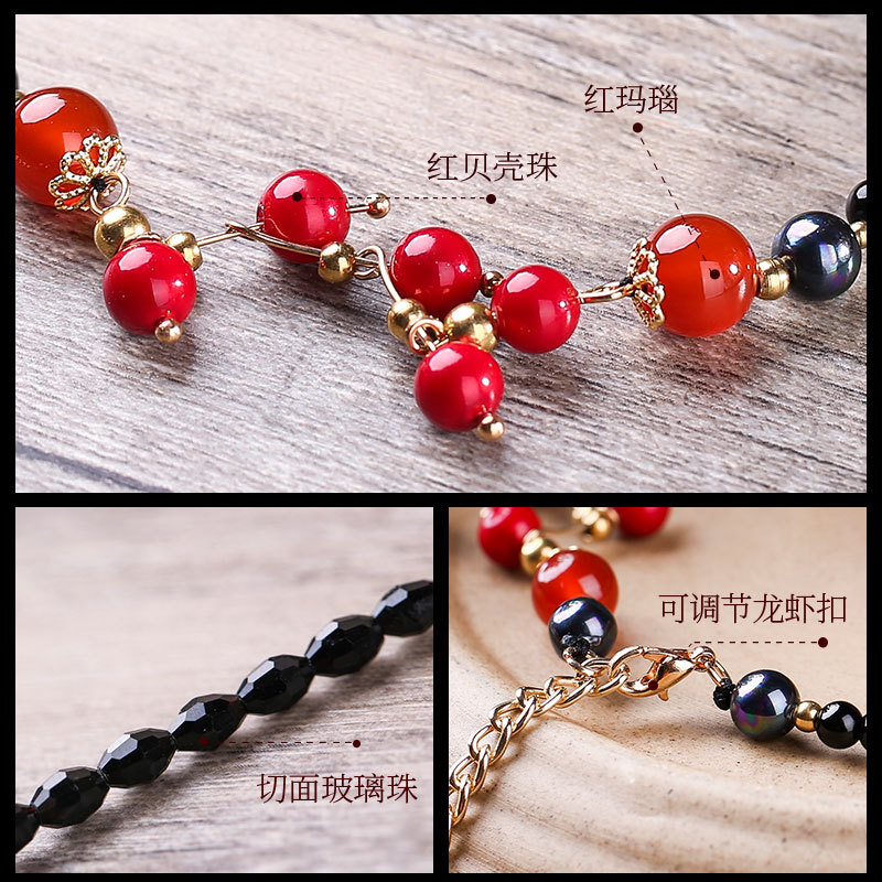 Red Agate Ankle Chain Retro Original Korean Style Sexy Minimalist All-Match Summer Cool Anklet Female Anklet Fashion