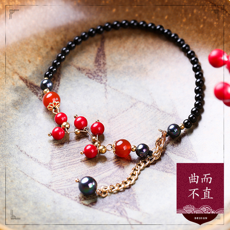 Red Agate Ankle Chain Retro Original Korean Style Sexy Minimalist All-Match Summer Cool Anklet Female Anklet Fashion