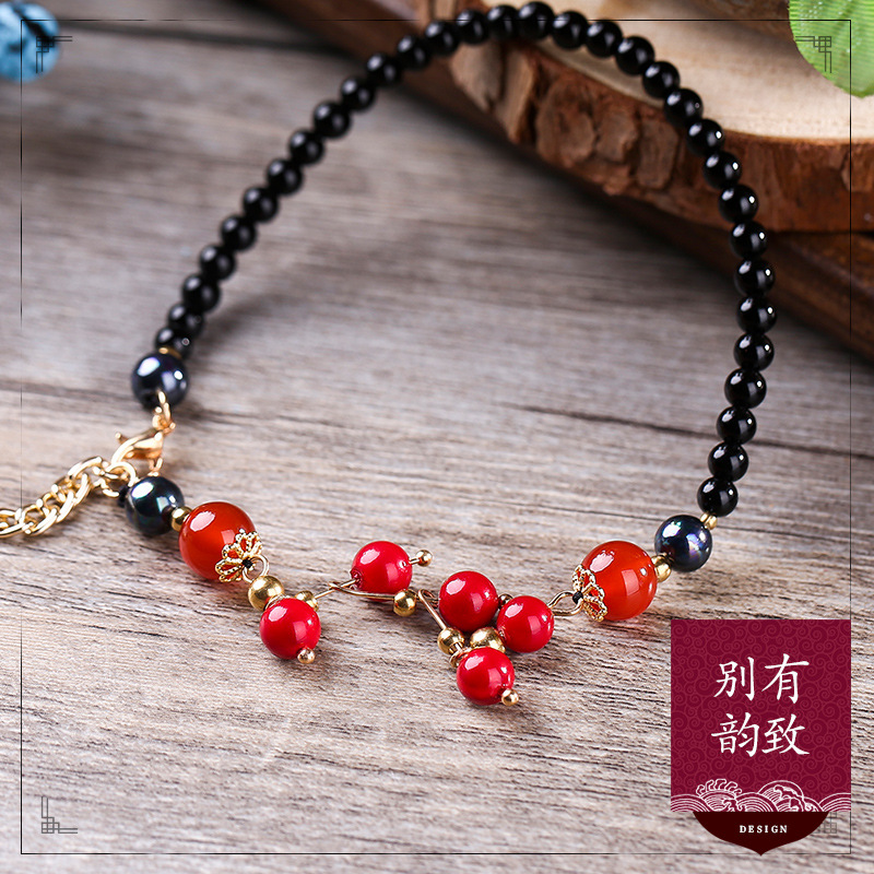 Red Agate Ankle Chain Retro Original Korean Style Sexy Minimalist All-Match Summer Cool Anklet Female Anklet Fashion