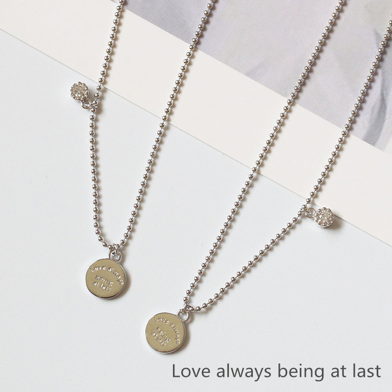 Korean Style S925 Sterling Silver Bracelet Personality Handmade English round Tag Tag Zircon round Bead Silver Anklet for Girls