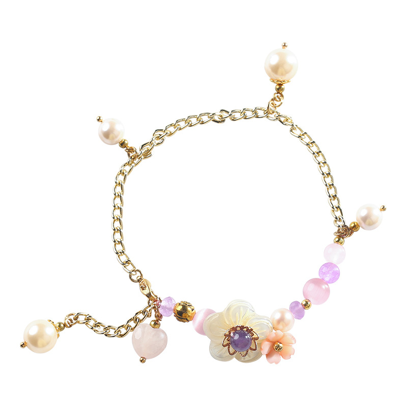 Pink Crystal Love Anklet Female Sexy Imitation Opal Decorative Freshwater Pearl Ankle Chain All-Match Attracting Male Anklet Tide