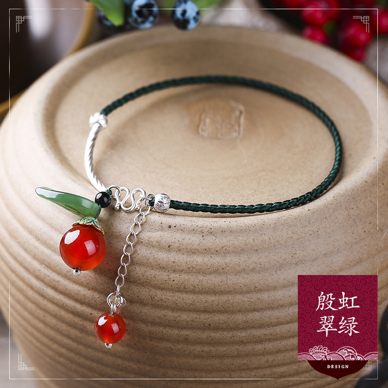 Ethnic Style Original Handmade Anklet Women&#039;s Sterling Silver Retro Simple Student All-Match Elegant Korean Ankle Chain Anklet Fine