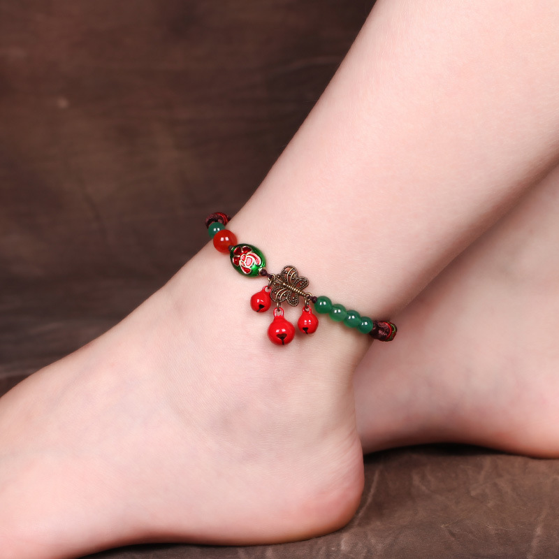 Ethnic Style Bell Anklet Elegance Retro Hand-Woven Decorations Personality Summer Versatile Ankle Chain Foot Ornaments Women