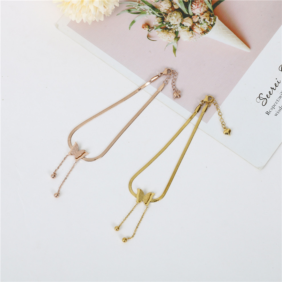 Internet Popular Summer Popular Korean Style Simple Titanium Steel Anklet Women&#039;s Rose Gold Non-Fading Personality All-Match Niche Foot Ornaments