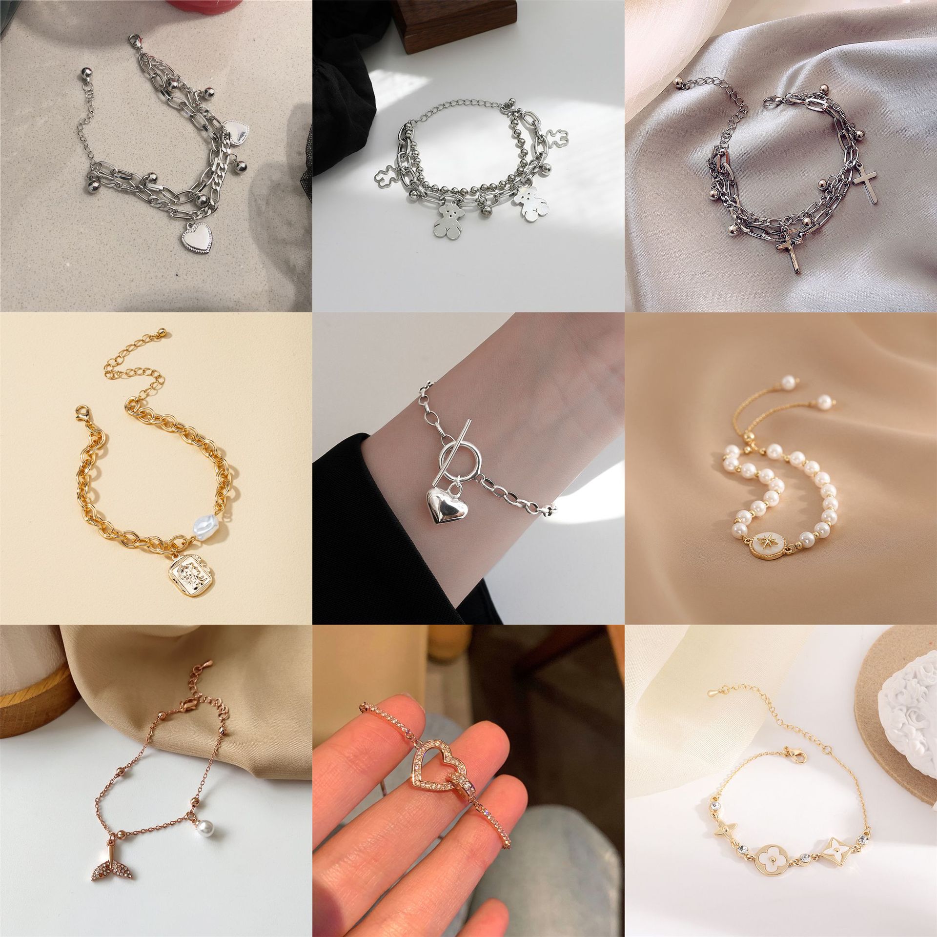 Korean-Style Chic and Unique Hip Hop Bracelet Internet Celebrity Ins Cold Style Pearl Bracelet Yiwu Small Commodity Ornament Wholesale