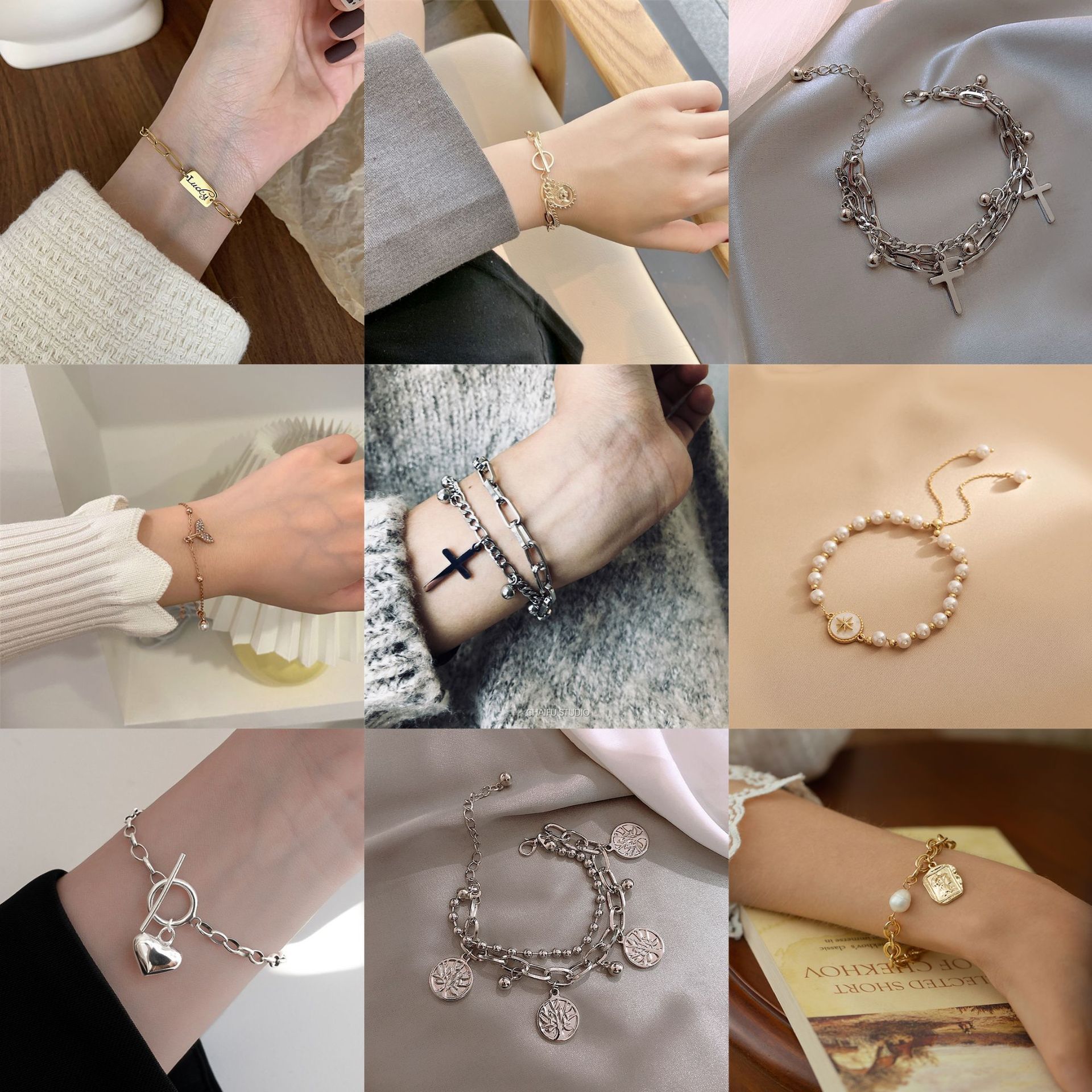 Korean-Style Chic and Unique Hip Hop Bracelet Internet Celebrity Ins Cold Style Pearl Bracelet Yiwu Small Commodity Ornament Wholesale