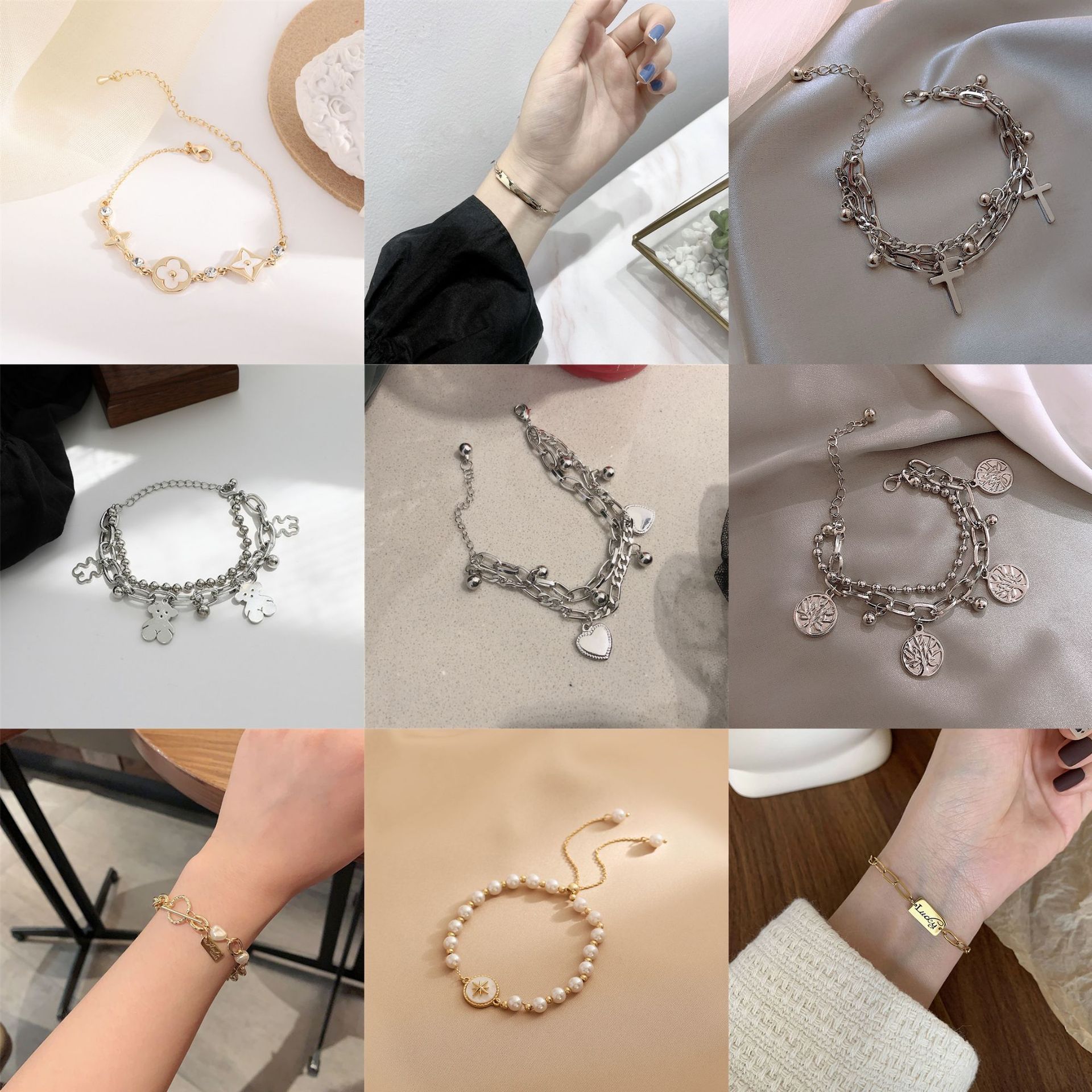 Korean-Style Chic and Unique Hip Hop Bracelet Internet Celebrity Ins Cold Style Pearl Bracelet Yiwu Small Commodity Ornament Wholesale
