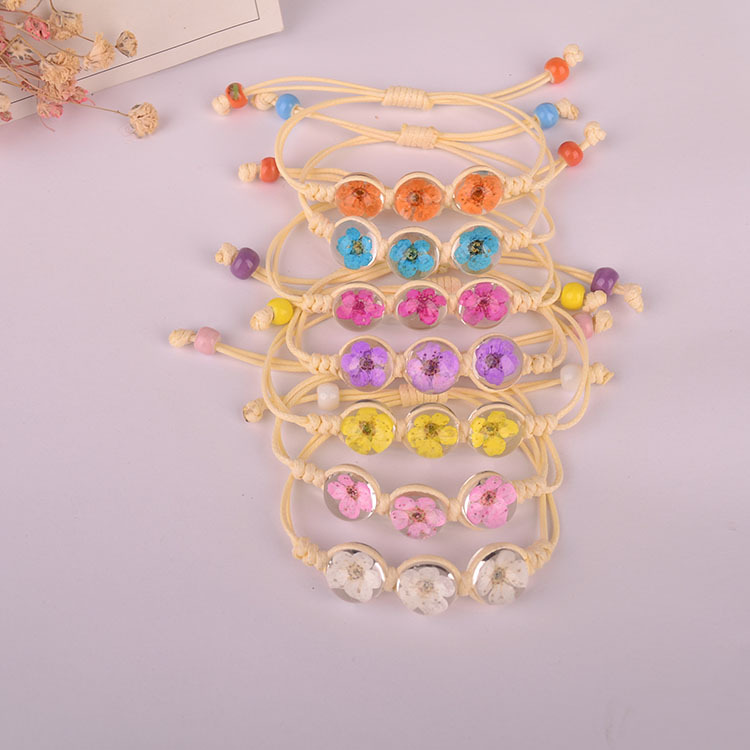 Sen department daffodil peach blossom dry flower bracelet glass ball immortal flower hand-woven true flower hand jewelry manufacturers direct sales