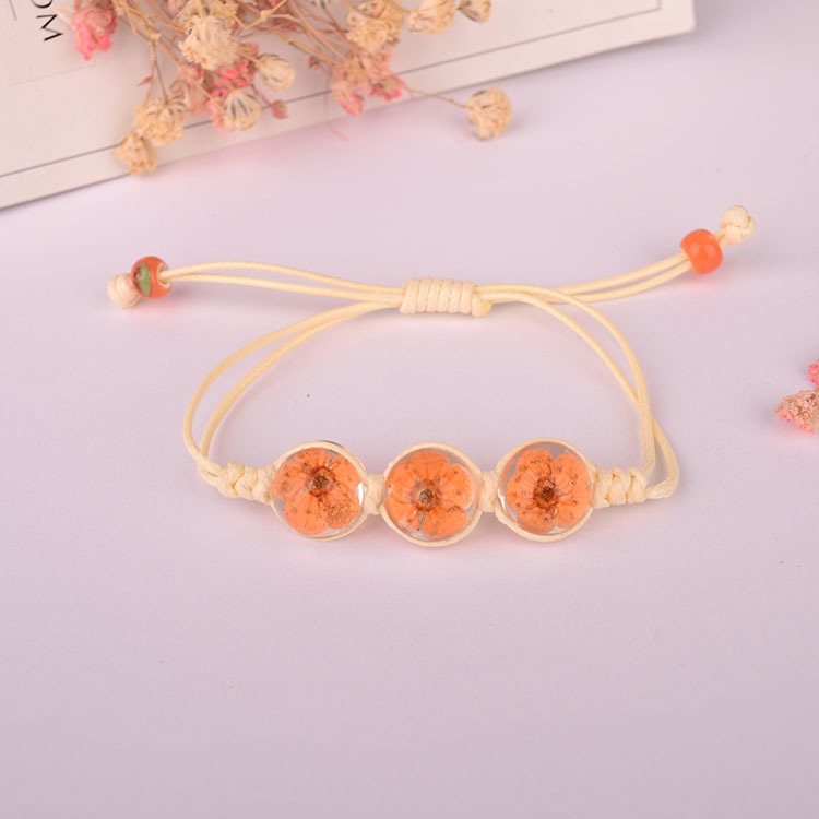 Sen department daffodil peach blossom dry flower bracelet glass ball immortal flower hand-woven true flower hand jewelry manufacturers direct sales