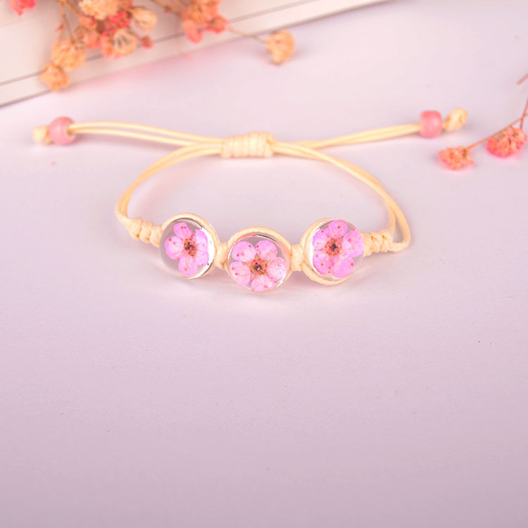 Sen department daffodil peach blossom dry flower bracelet glass ball immortal flower hand-woven true flower hand jewelry manufacturers direct sales