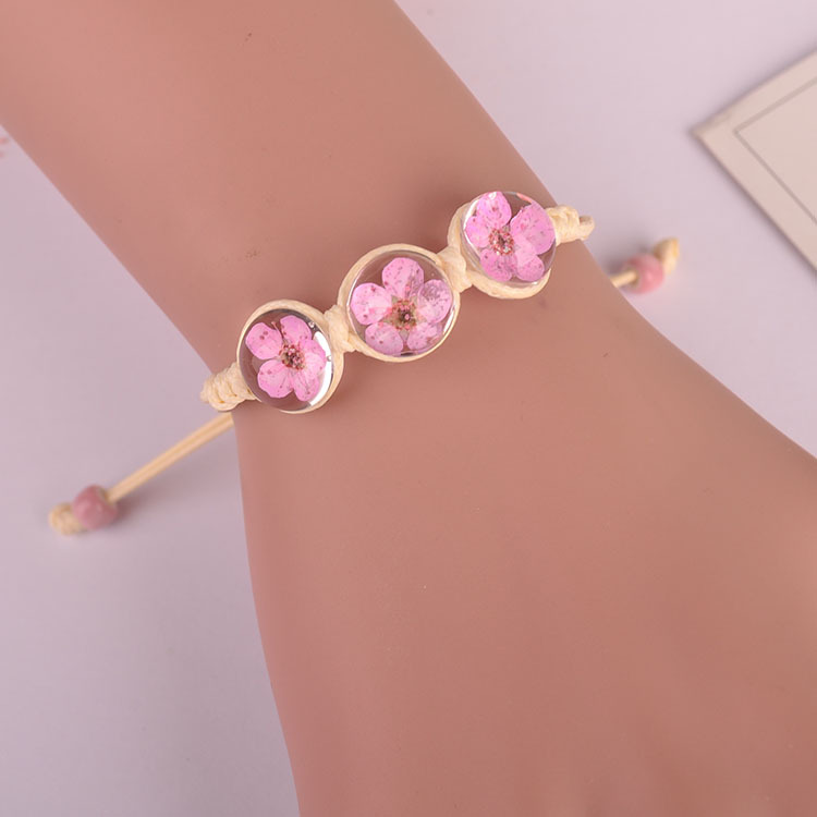 Sen department daffodil peach blossom dry flower bracelet glass ball immortal flower hand-woven true flower hand jewelry manufacturers direct sales