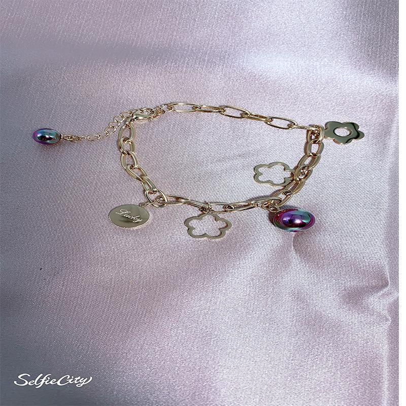 New 2020 Classic High-End Titanium Steel Hollow out Flower Pearl Bracelet Cold Style Sweet All-Matching Night Market Beautiful Scenery