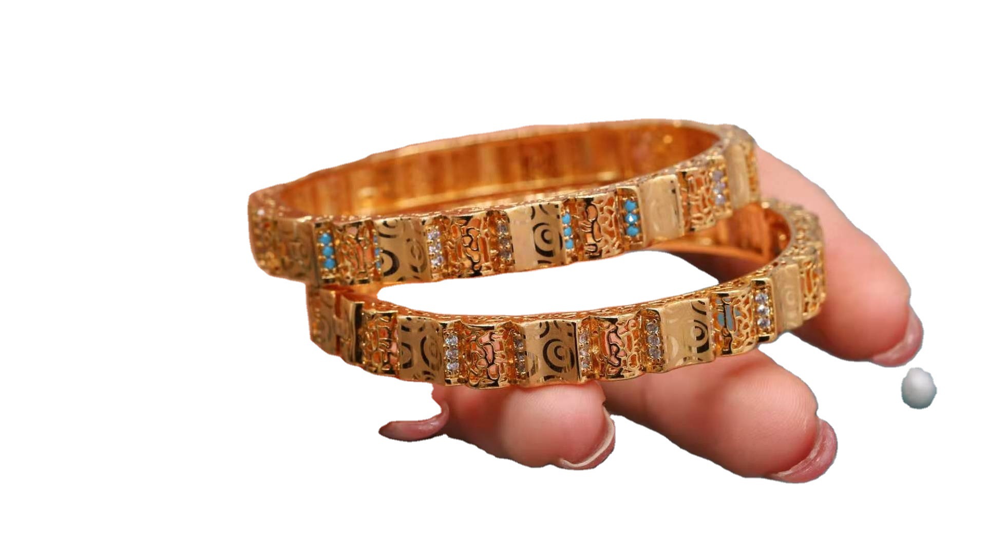 Copper-Plated Gold European and American Style Elegant Fashion Geometric Hand Open-Ended Bracelet Factory Guangzhou Direct Wholesale Micro Inlaid Zircon