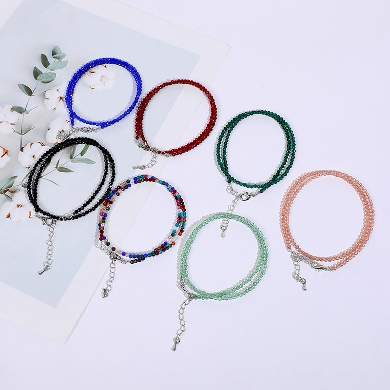 Spinel Necklace Bracelet Anklet 3-Piece Set Clavicle Chain Small Fresh Beaded Cut round Beads Bracelet Personalized Ornament