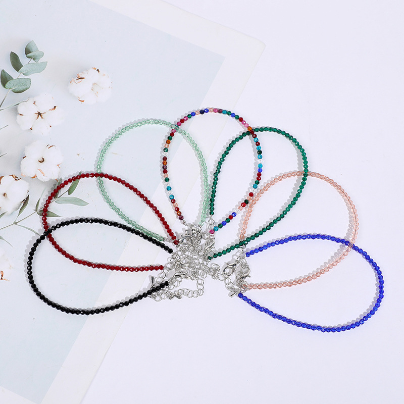 Spinel Necklace Bracelet Anklet 3-Piece Set Clavicle Chain Small Fresh Beaded Cut round Beads Bracelet Personalized Ornament