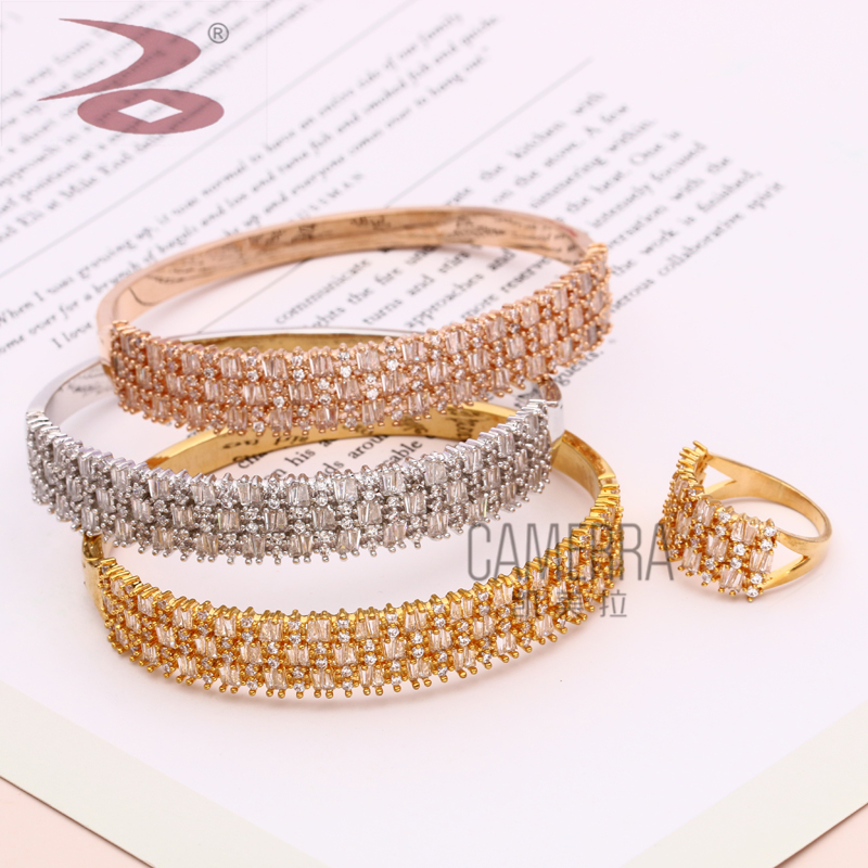 Hot Sale European and American Fashion liu xing kuan Simple Graceful sen nv xi Rhinestone wei xiang Ladies Fashion Bracelet Ring Set