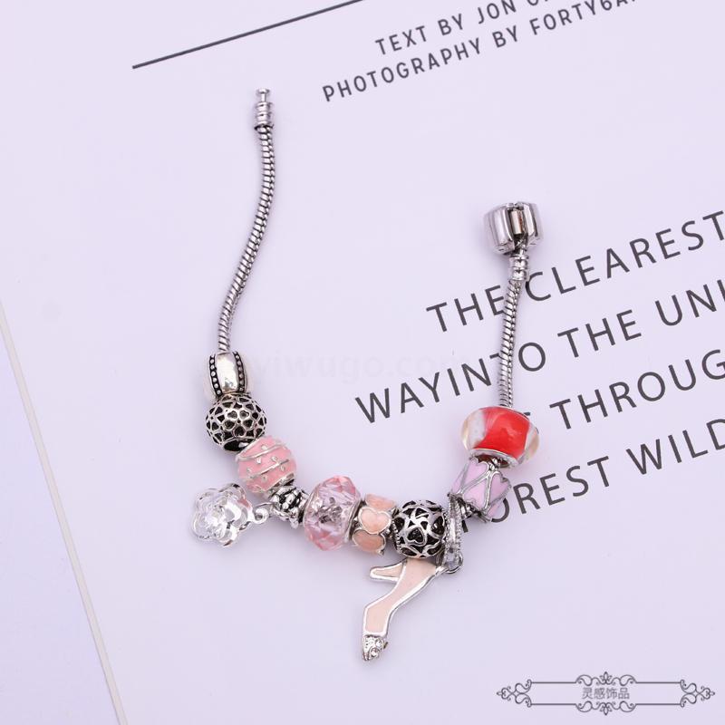 Pandora fashion European and American popular bracelet Crystal glass high heel shape small decorative bracelet
