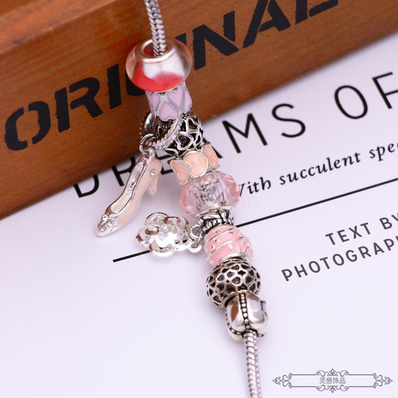 Pandora fashion European and American popular bracelet Crystal glass high heel shape small decorative bracelet