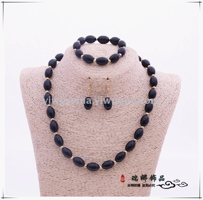Domestic hot style hot selling crystal jade agate ladies necklace bracelet necklace three sets mixed color spot