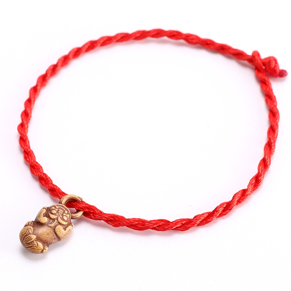 Gift Small Gift Whole HandWoven Birth Year Little Red Rope Bracelet Imitation Wood Imitation Jade Red Rope Bracelet