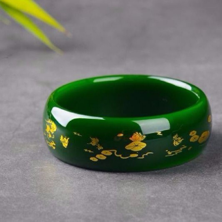  Widened Hetian Jade Prosperous Jade Bracelet Spinach Green Gold Jade Bracelet Gold Inlaid Jade Bracelet Jade bracelet