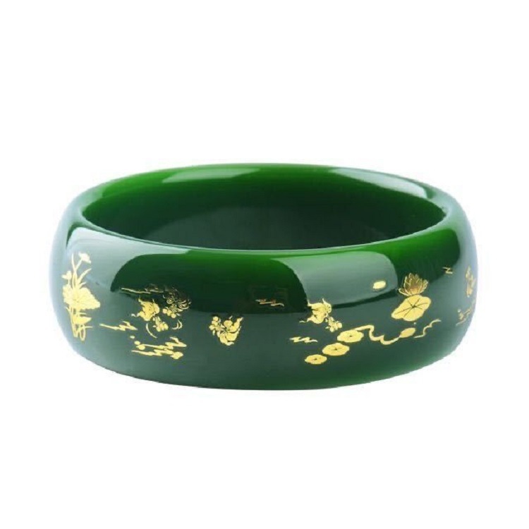  Widened Hetian Jade Prosperous Jade Bracelet Spinach Green Gold Jade Bracelet Gold Inlaid Jade Bracelet Jade bracelet