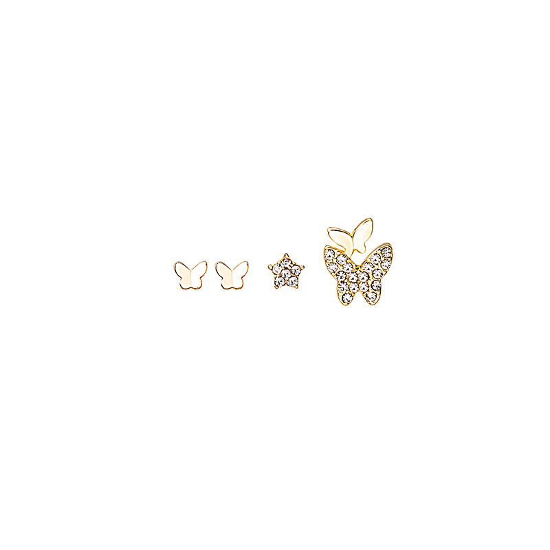 Silver Needle Full Diamond Butterfly 5 PCs Storage Ear Studs Ins Internet Celebrity Sweet Sleep without Picking Small Ear Bone Stud Set Earrings