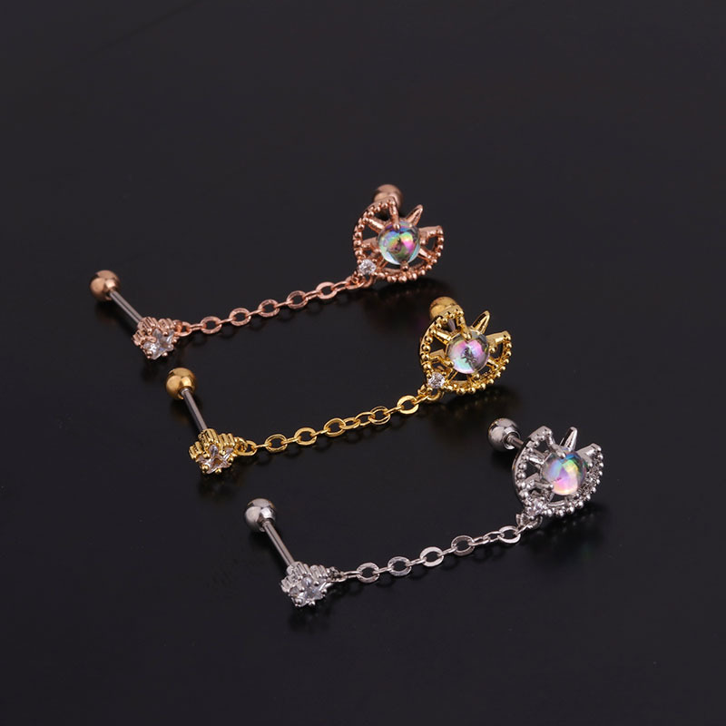 Korean Style New Product Creative Flower Zircon Double Ear Piercings Earrings Women Stainless Steel Fashion Screw Ear Studs Piercing Ear Bone Stud