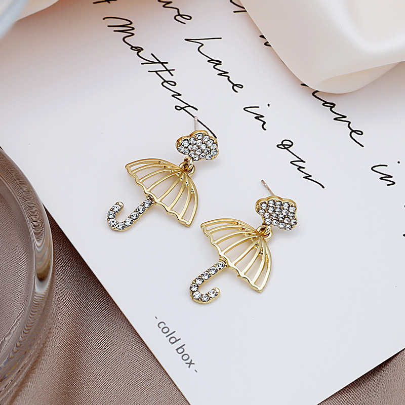 Silver Stud Earrings Cute Umbrella Rhinestone Ear Jewelry Niche Design New Studs Trendy Earrings Women Wholesale
