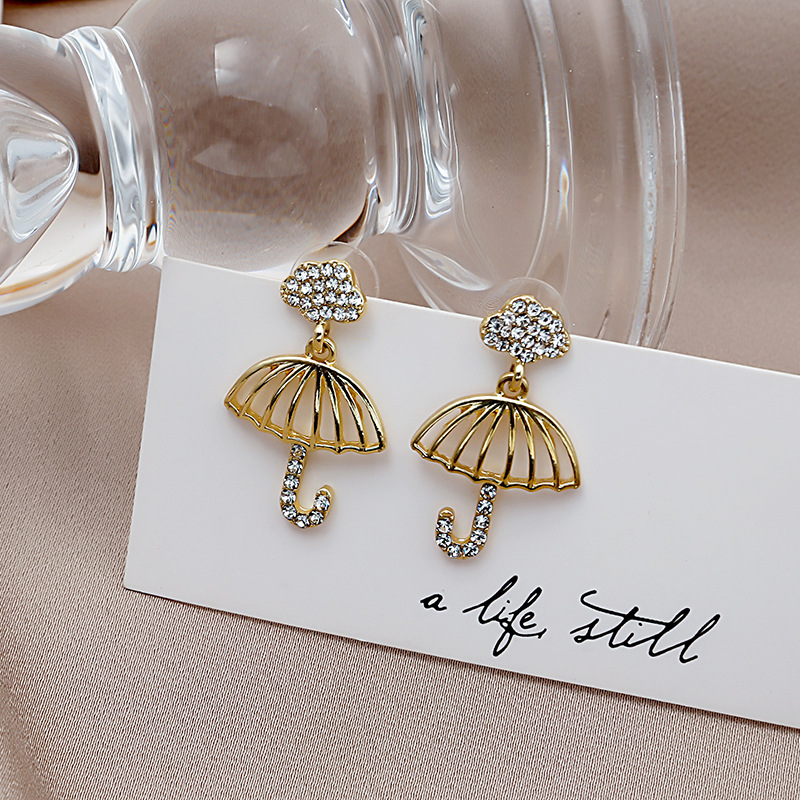 Silver Stud Earrings Cute Umbrella Rhinestone Ear Jewelry Niche Design New Studs Trendy Earrings Women Wholesale