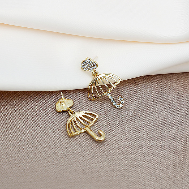 Silver Stud Earrings Cute Umbrella Rhinestone Ear Jewelry Niche Design New Studs Trendy Earrings Women Wholesale