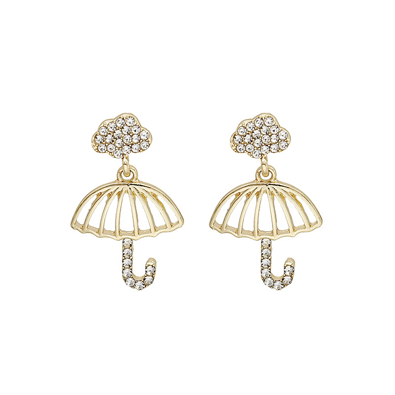 Silver Stud Earrings Cute Umbrella Rhinestone Ear Jewelry Niche Design New Studs Trendy Earrings Women Wholesale