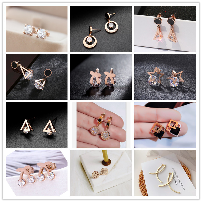Titanium Steel No Fading Zircon Stud Earrings Simple Little Daisy Ear Rings Geometric Metal Butterfly Ear Studs