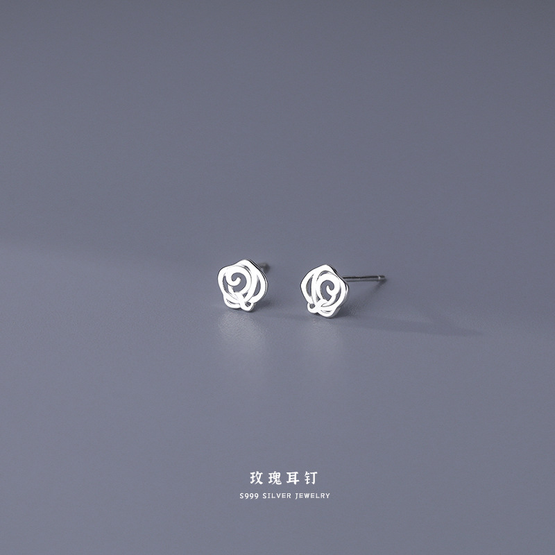 S999 Sterling Silver Pure Silver Plain Ear Studs Women&#039;s Simple Ear-Caring Earrings Niche Tide Ear Bone Stud Ear Bar Ear Rings Wholesale