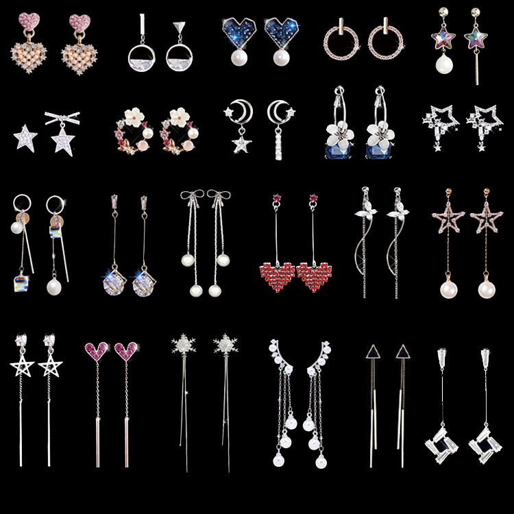 Korean Style 925 Silver Stud Earrings Temperament Wild Personalized Earrings Simple Style Long Tassel Ear Studs