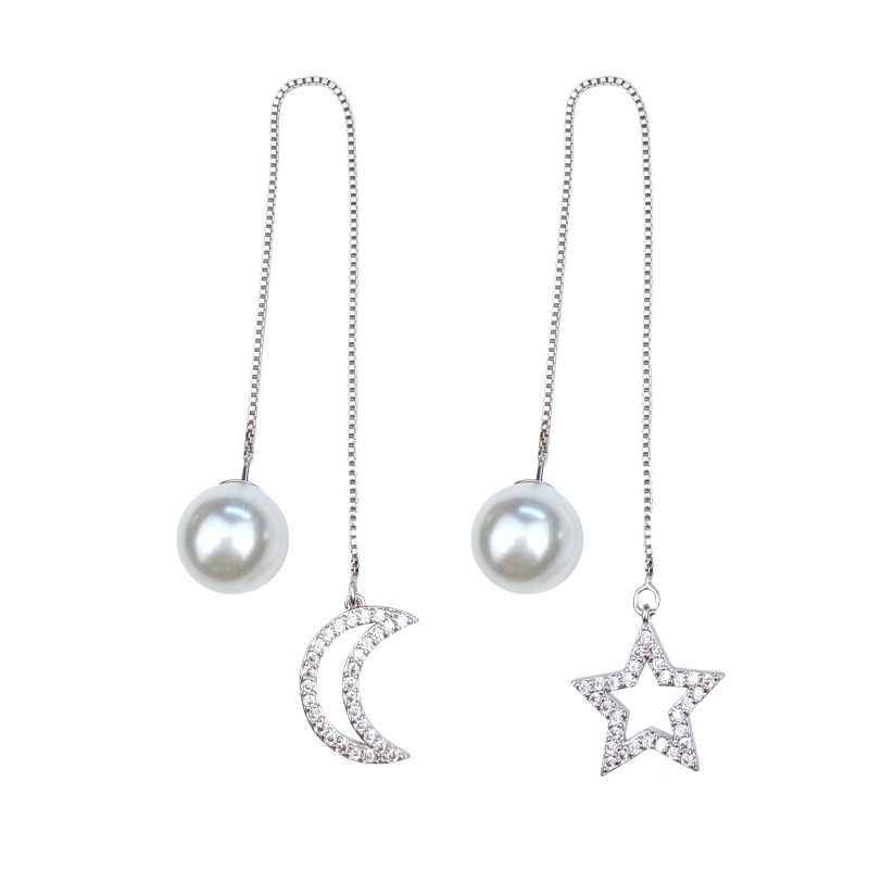 Korean Style 925 Silver Stud Earrings Temperament Wild Personalized Earrings Simple Style Long Tassel Ear Studs