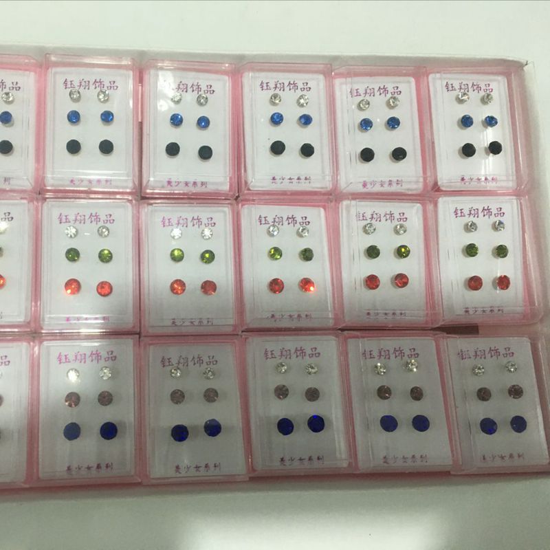 Three Pairs of Rhinestone Ear Studs Anti-Sterling Silver Stud Earrings Rhinestone Korean Earrings Boutique Stall Boxed Earrings Wholesale