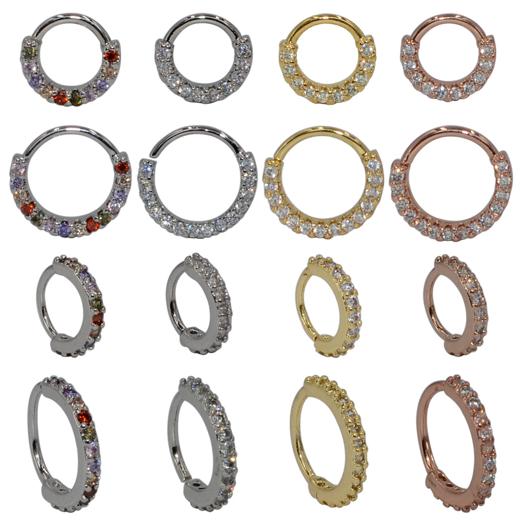 Foreign Trade Cross-Border Top Micro Inlaid Zircon Nose Stud Copper Nose Ring Ear Cartilage Ear Clips and Ear Studs Elegant Silver Foreign Trade Ornament