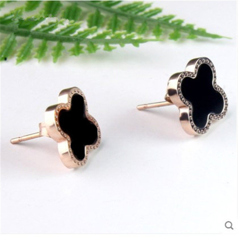 Korean Style Hot Selling Four-Leaf Clover Titanium Steel Ear Studs Female Versatile Elegant Earrings Rose Gold Stud Earrings Factory Direct Sales
