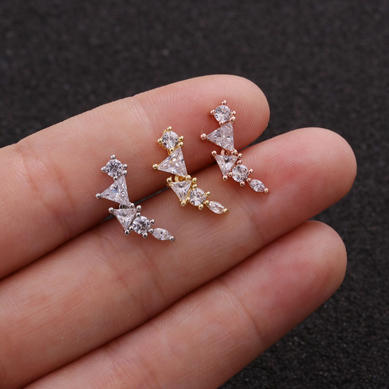 Foreign Trade New Leaf Stainless Steel Studs Pentagram Zircon Ear Bone Stud Screw Earrings Cross-Border Puncture