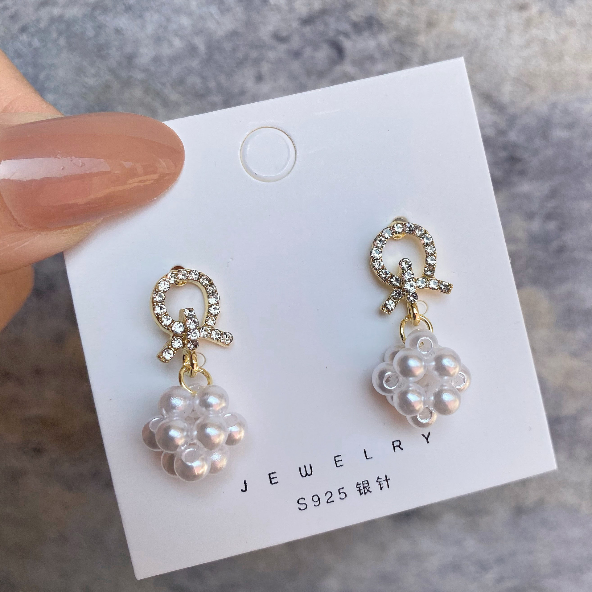 Sterling Silver Needle Stud Earrings for Women Korean Style New Temperament Wild Bow Earrings Simple Pearl Earrings Ear Studs Wholesale