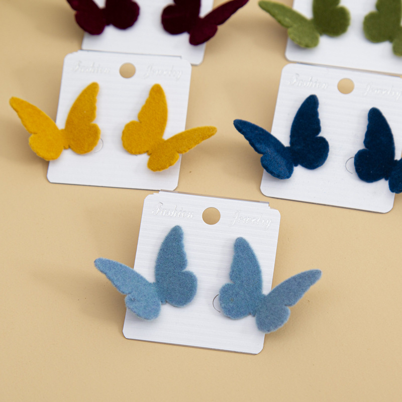 Butterfly Flocking Earrings 925 Silver Retro Stud Earrings Autumn and Winter Korean Earrings Flocking Ear Ring Butterfly Studs