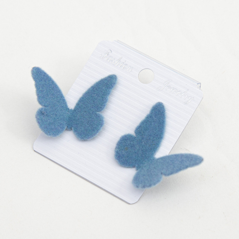 Butterfly Flocking Earrings 925 Silver Retro Stud Earrings Autumn and Winter Korean Earrings Flocking Ear Ring Butterfly Studs
