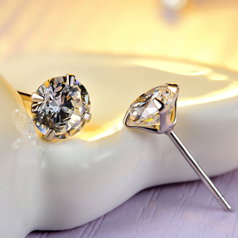 S925 Silver Four-Claw Diamond Stud Earrings for Men and Women Korean Simple Temperamental Zircon Ear Ear Studs