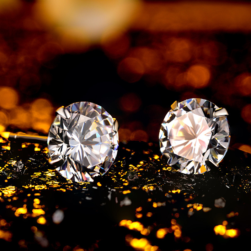S925 Silver Four-Claw Diamond Stud Earrings for Men and Women Korean Simple Temperamental Zircon Ear Ear Studs