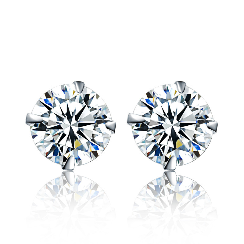S925 Silver Four-Claw Diamond Stud Earrings for Men and Women Korean Simple Temperamental Zircon Ear Ear Studs