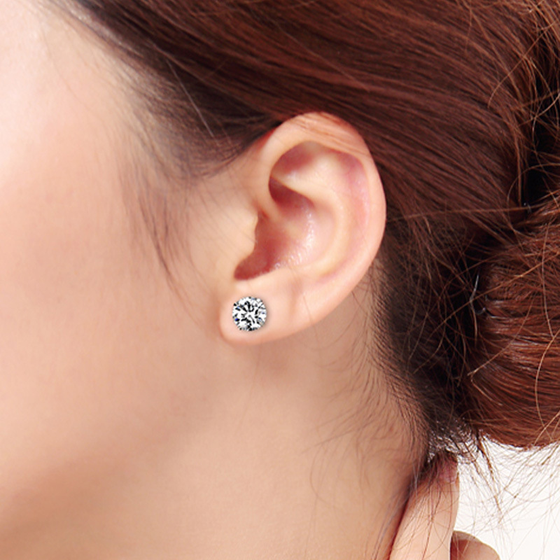 S925 Silver Four-Claw Diamond Stud Earrings for Men and Women Korean Simple Temperamental Zircon Ear Ear Studs