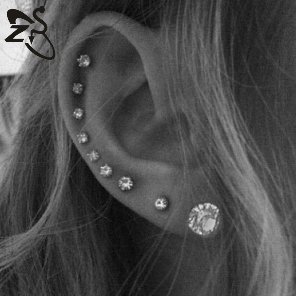 Thin Rod Ear Clip Fashion Zircon Stud Earrings AllMatch Otica Female Ear Rings Titanium Steel Ear Studs Earrings Whole