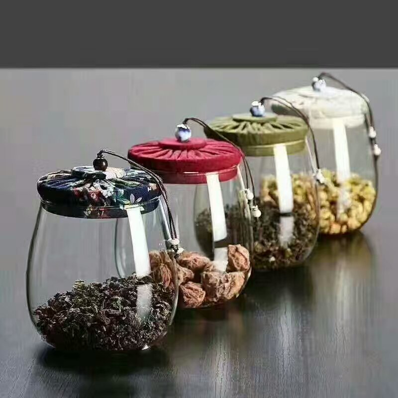 Cloth Cover Tea Containers HeatResistant Glass Storage Jar Sealed Jar Household Candy Flower Tea Pot Tea Set Accessories