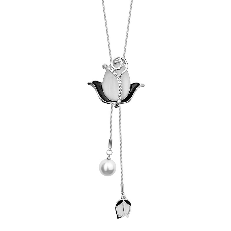 Factory Direct Sales Korean Autumn and Winter Long Necklace Accessories Tulip Opal Flower Sweater Chain Female Elegant Necklace